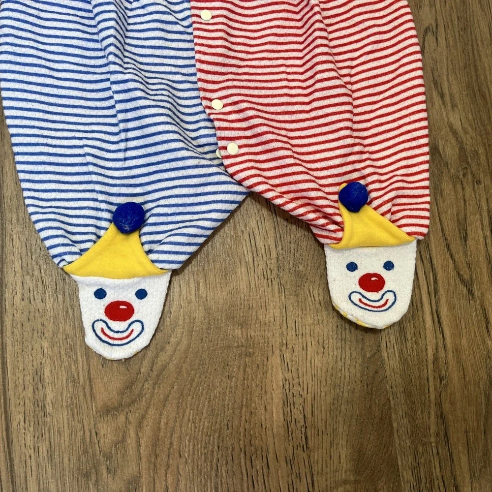 Vintage Carter's Clown Footed Sleeper Snaps Unisex Baby 9-12M Terry Cotton